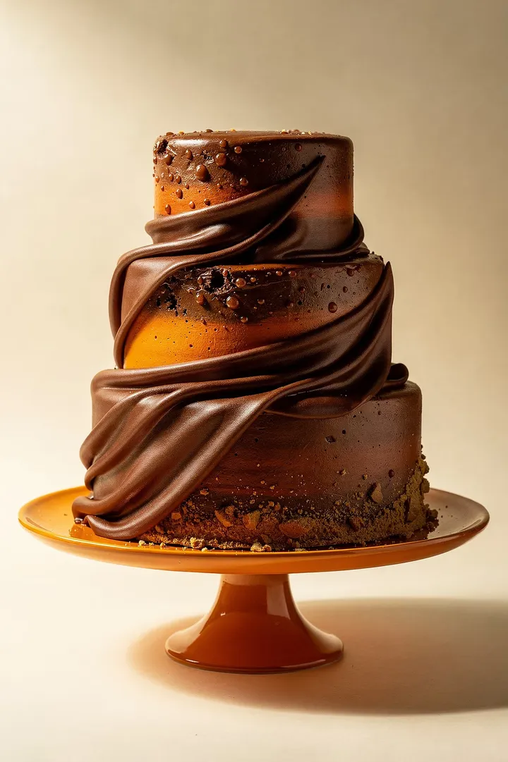 Pastel de pisos con drapeado de chocolate